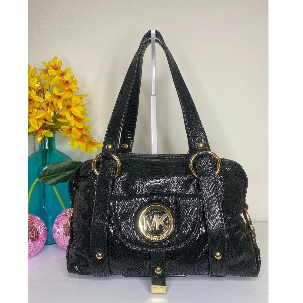 Michael Kors Python Embossed Leather Satchel Blac… - image 3